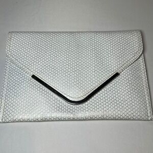 BCBG Generation Off White Beige SilverEnvelope Clutch Bag Large